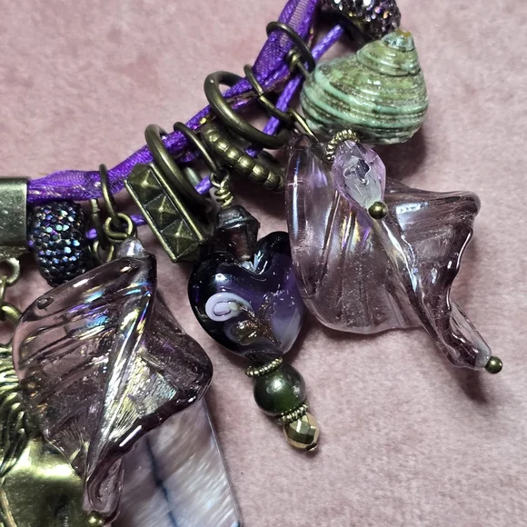 Purple Cord Mermaid Pendant Necklace with Glass Charms - Picture 3 of 4